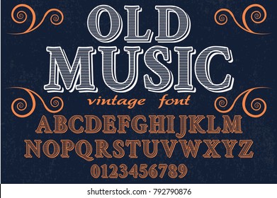 Font alphabet Script Typeface handcrafted handwritten vector label design named old music