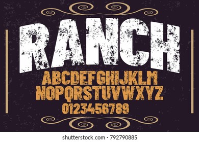Font alphabet Script Typeface handcrafted handwritten vector label design named ranch