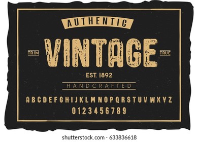 Font. Alphabet. Script. Typeface. Label. Authentic Vintage typeface. For labels and different type designs