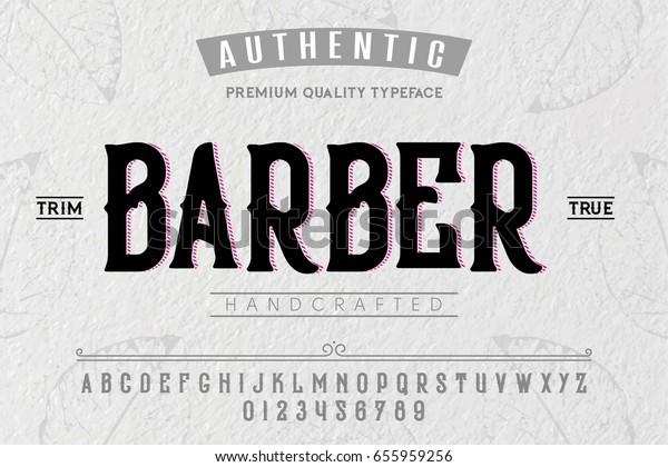 Schriftart Alphabet Skript Schrift Schrift Label Barber Stock Vektorgrafik Lizenzfrei