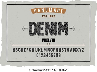  Fuente. Alfabeto. Script. Typeface. Tipo Label.Denim. Para etiquetas y diferentes tipos de diseño