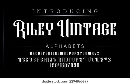 Font. Alphabet. Script. Typeface. Label.Vintage typeface. For labels and different type designs