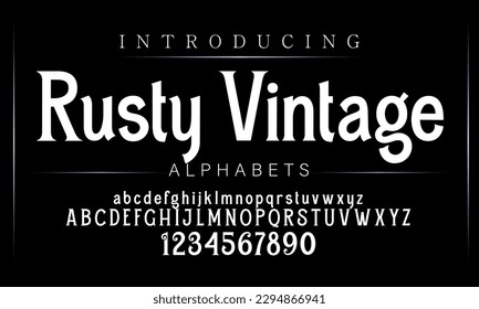 Font. Alphabet. Script. Typeface. Label.Vintage typeface. For labels and different type designs
