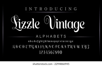 Font. Alphabet. Script. Typeface. Label.Vintage typeface. For labels and different type designs