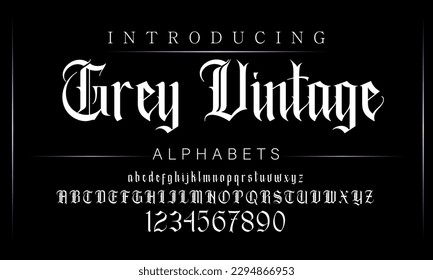 Font. Alphabet. Script. Typeface. Label.Vintage typeface. For labels and different type designs
