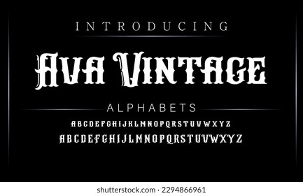 Font. Alphabet. Script. Typeface. Label.Vintage typeface. For labels and different type designs