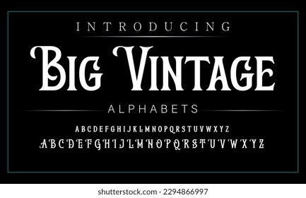 Font. Alphabet. Script. Typeface. Label.Vintage typeface. For labels and different type designs