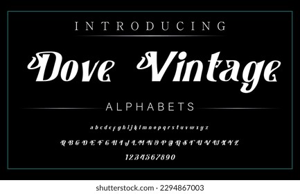 Font. Alphabet. Script. Typeface. Label.Vintage typeface. For labels and different type designs