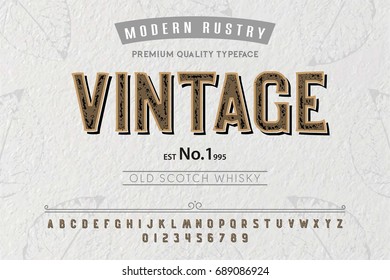 Font. Alphabet. Script. Typeface. Label.Vintage typeface. For labels and different type designs