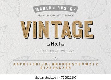 Font. Alphabet. Script. Typeface. Label.Vintage typeface. For labels and different type designs