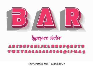 Font alphabet, shadow effect, typeface vector, pink and white style background
