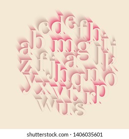 font alphabet with sliding letters in retro ivory pink shades