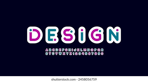 Alfabeto de fuentes moderno de moda con contornos de puntos, letras A, B, C, D, E, F, G, H, I, J, K, L, M, N, O, P, Q, R, S, T, U, V, W, X, Y, Z y números 0, 1, 2, 3, 4, 5, 6, 7, 8, 9, Ilustración vectorial 10EP