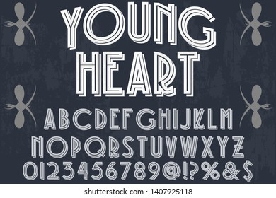 Font alphabet Typeface handcrafted vector vintage young heart