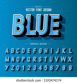 Font and alphabet vector, bold letter design and Shadow graphic text on blue background