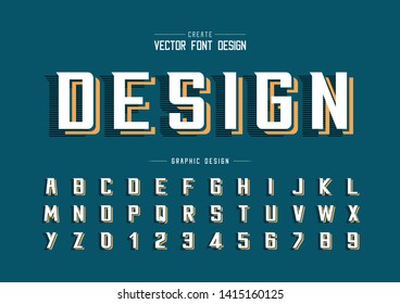 Font and alphabet vector, Line Bold Modern Typeface and letter number design, Graphic text with Striped Shadow on background