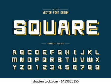 Font and alphabet vector, Line Square typeface letter and number design, Graphic text with Striped Shadow on background