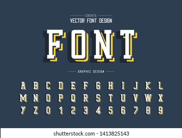 Font and alphabet vector, Line Typeface and number design, Graphic text with Striped Shadow on background