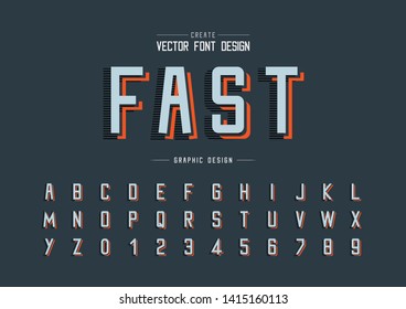 Font and alphabet vector, Line Typeface and letter number design, Graphic text with Striped Shadow on background