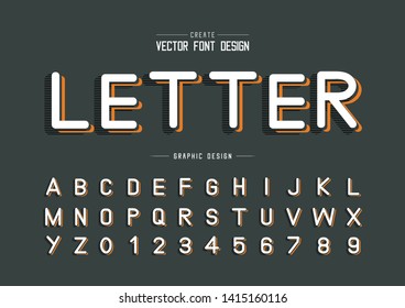 Font and alphabet vector, Line Typeface letter and number design, Graphic text with Striped Shadow on background