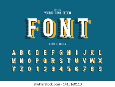 Font and alphabet vector, Line Writing style typeface letter and number design, Graphic text with Striped Shadow on background