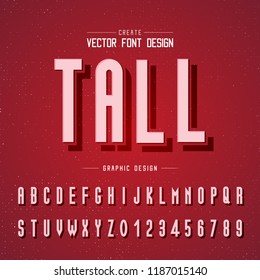 Font And Alphabet Vector, Tall Letter Design And Graphic Text On Red Background