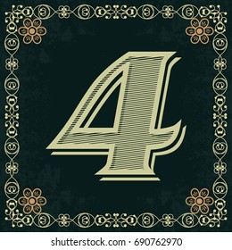 font alphabet vintage typeface and monogram  floral lettering label design named 4