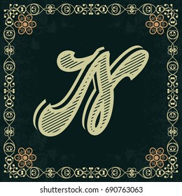 font alphabet vintage typeface and monogram floral lettering label design named n