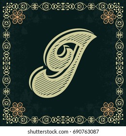font alphabet vintage typeface and monogram floral lettering label design named i