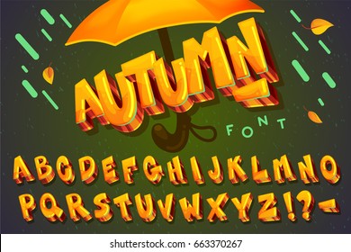 Font "autumn". Vector set cartoon alphabet gold letters