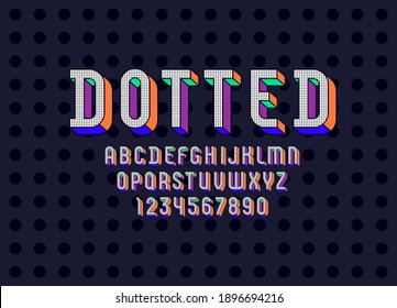 Font from black dots, trendy abstract alphabet, modern art bright 3d letters and numbers , vector illustration 10EPS