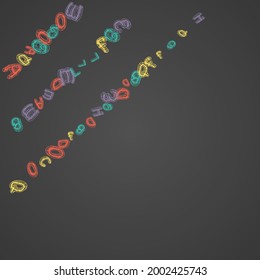 Fondo negro vector de pizarra de fuentes. Esbozo del tablero de la escuela de textos gráficos de arte de álbumes. Educar patrón.