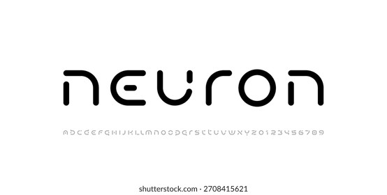 Font bold alphabet from rounded line, technology letters and numbers, vector illustration 10EPS