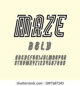 Font from bold line name is Maze, trendy black alphabet sans serif, modern italic letters and numbers, vector illustrator 10 eps