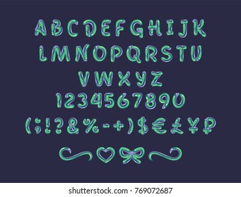 Font bold, painted green and blue and Caramel on a dark background, illustration, vector