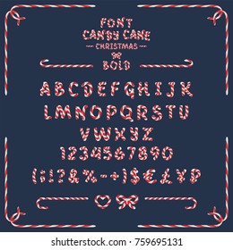 Font bold, Sweet cane, caramel, red and white letters on a dark background, illustration, vector