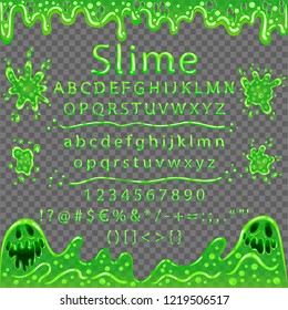 Font from bubbling mucus. Sticky smiling monsters from slime. Frame transparent, the font isn't. Background transparent in EPS. Frame transparent in a vector program. Vector Illustration. EPS 10.