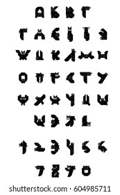 Font in the cartoon style. Russian alphabet. Bat.