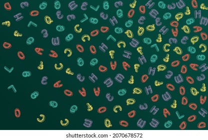 Font Chalkboard Vector Green Background. Drawn Educate Pattern. Drawing Text Blackboard Design. Graphic Backdrop.