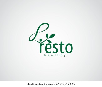 The font and chef's hat form a person raising both hands and carrying three leaves logo design