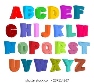 Font children. Colorful alphabet. Letters in child style. Cartoon ABC. Vector illustration