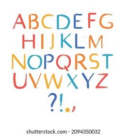 font for children. Vector alphabet set. Hand drawn wax crayons font on white background