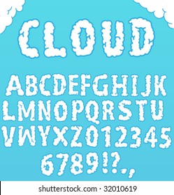 Font "Cloud". Hand written alphabet. Vector.