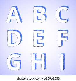 font A to I color blue Doodle style.Vector illustration.