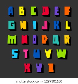 Font and colored letters cut on a paper, uppercase
