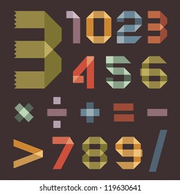 Font from colored scotch tape - Arabic numerals (0, 1, 2, 3, 4, 5, 6, 7, 8, 9).