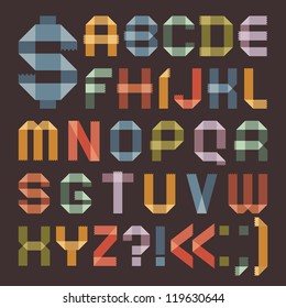 Font from colored scotch tape -  Roman alphabet (A, B, C, D, E, F, G, H, I, J, K, L, M, N, O, P, Q, R, S, T, U, V, W, X, Y, Z).