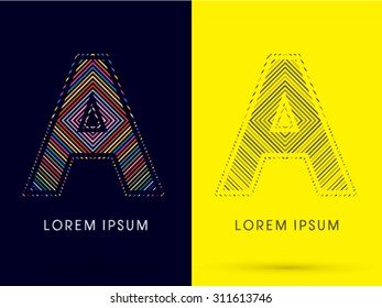 A ,Font , colorful light movement, designed using colorful line and black and white line, graphic vector.