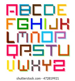 Font. Colorful Pixel Retro Digital Vector Alphabet Letters Set.