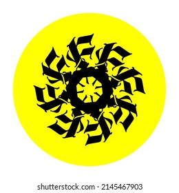 Composición del tipo de letra de la letra gótica F. Vector. Letra mayúscula antigua sobre un fondo amarillo-blanco. La caligrafía es bonita y elegante. Monograma elegante. Moderno estilo medieval. Logotipo.